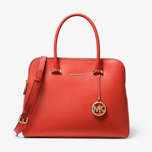 Michael Kors Houston Leather Satchel Coral NWT